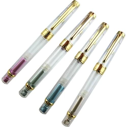 1-Piece New high quality Transparent Fountain Pen F/EF Nib Plastic Piston Filler Writing Ink Pens School Office Supplies