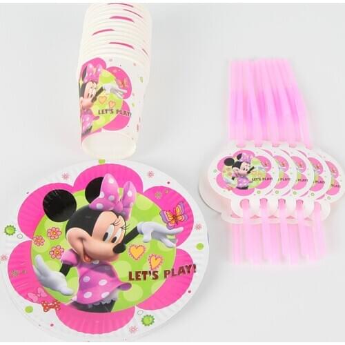 30pcs/lot birthday party supplie Minnie mouse party decor paper cups plates baby shower For 10 people kids minnie birthday decor
