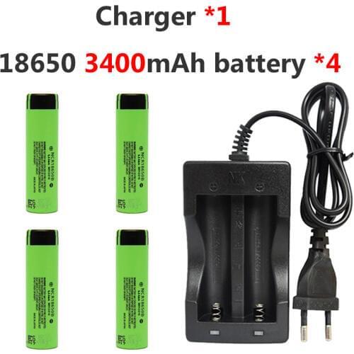 4pcs 3.7v 3400mah 18650 Lithium Rechargeable Li-ion Battery For Panasonic+1*NK-809 Dual Charger for Led Flashlight Power Bank