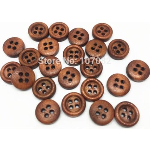500pcs Round Wood 9mm Brown Buttons Sewing Accessories Button with 4 Holes for Scrapbooking Embellishments
