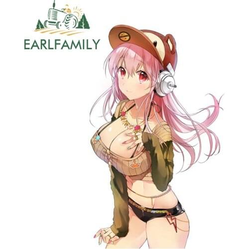 EARLFAMILY 13cm x 7.9cm for Super Sonico Car Stickers Anime Fashionable Decals Creative Surfboard Laptop Decor Vinyl Car Wrap