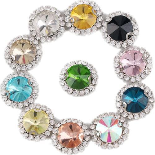 10mm Pointback White K Base Sew On With Colorful Glass Stone Claw Crystal Buckle Cabochon Base DIY Jewelry Clothes Charm