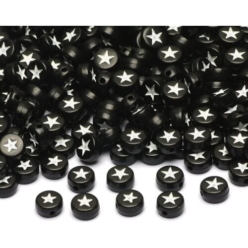 Black Mixed Star Acrylic Beads 4x7mm Round Letter Spacer Loose Beads For Jewelry Making Diy Necklace Bracelet Accessories Beaded