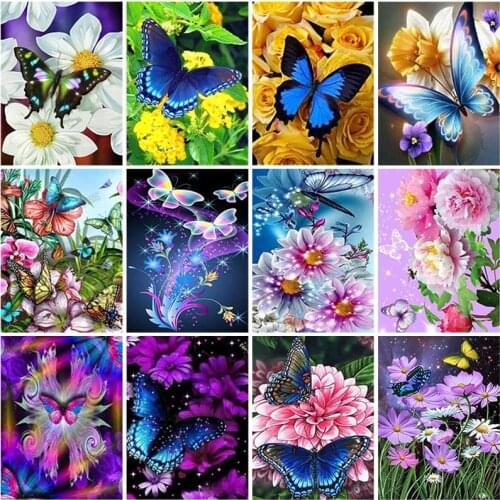 Butterfly DIY 5D Diamond Painting Full Round Resin Flower Scenic Diamond Embroidery Rhinestones Mosaic Cross Stitch Home Decor