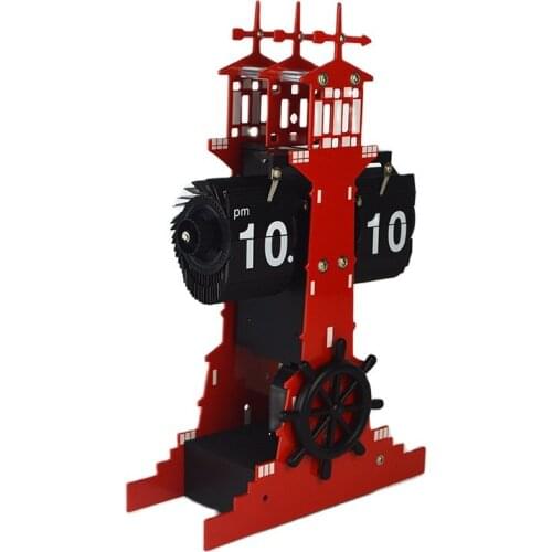 Sailing Lighthouse Clock Flip Bell Rudder Rotating Luxury Gold Creative Red Table Watch Desk Flip Over Clock Horloge Gift Ideas