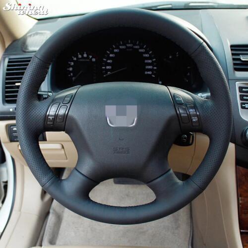 BANNIS Hand-stitched Black Leather Steering Wheel Cover for Honda Accord 7 2004-2007