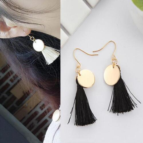 Korean Version Of The Simple Temperament Black And White Color Tassel Earrings Imitation Pearl Long Earrings Bohemian Earrings
