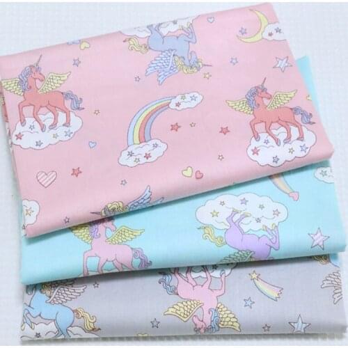 Pretty 50x160cm 3 Colors Cartoon Unicorn Horse Printed Cotton Fabric For DIY sewing Doll Cloth bedding quilting