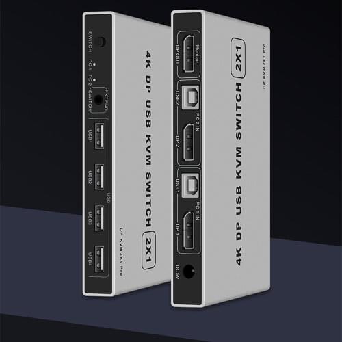 Dual-port Displayport KVM Switch USB Displayport KVM 144Hz DP Switcher 4KX2K/60Hz 2K/144Hz Displayport 2 in 1 out KVM USB