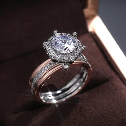 Ekopdee Vintage Classic Big Zircon Rings For Women Luxury Band Wedding Finger Ring Female Engagement Bridal Fashion Jewelry Gift