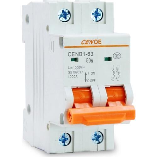 Good reputation 2P DC 1000V 50A Solar Mini Circuit Breaker miniature Circuit Breaker with short circuit and overload protection