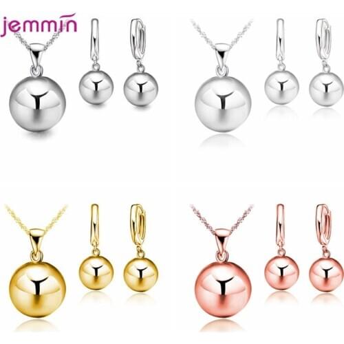 Classic Big Ball Beads Pendant Necklace Earrings Set For Women Girls 925 Sterling Silver Wedding Dating Party Jewelry Sets