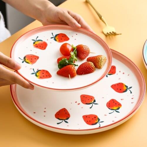Strawberry ceramic plate Salad dish creative cute bowl plate round plate Japanese household tray dinner dish Fruit tray LB01091