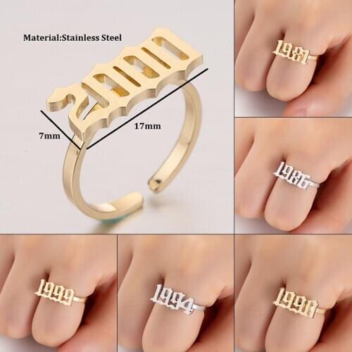 Stainless Steel Rings for Women Men Ring Year Number Gold Rings Number Ring Anillos Mujer Number Wedding Ring Jewelry