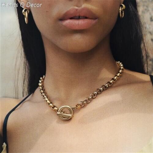 Brass Jewelry Geo OT Chain Statement Necklace Women Punk Hiphop Designer Simply Gown Sweet Boho Trendy INS OL