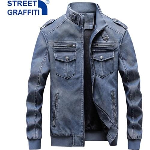 2021 Men New Embroidery Motor Leather Jacket Men Casual Winter Baseball PU Fleece Jackets Coat Fashion Slim Leather Jacket Men