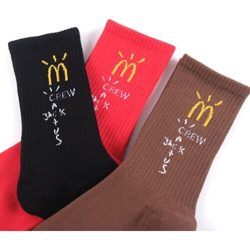 Co-branded Adult Middle Calf Short Crew Street Fashion Cotton Socks Red Big M Jointly Streetwear TS Travis Scotts Trendy Sun