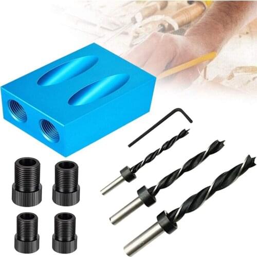 Woodworking Oblique Hole Locator Drill Bit 15 Degree Angle Drilling Guide Puncher Pocket Hole Screw Jig Dowel Drill Joinery Kit