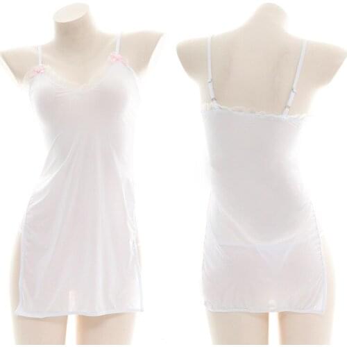 NEW Japanese Lolita Girl Ice Silk Sling Nightdress Semi-permeable Lace Pajamas Sexy Lingerie Homewear Set Camisole Panties Set