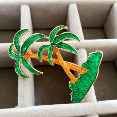 New Sweet Coconut Tree Green Enamel Brooch
