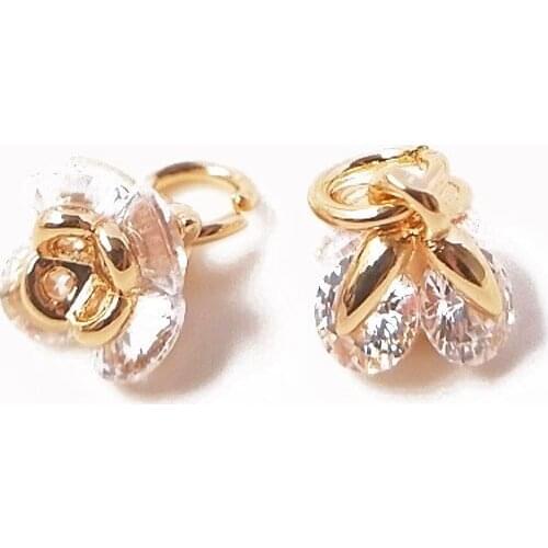 4PCS Rose Flower Zircon Pendant Superior Quality Charms for Jewelry Making 14k Gold Rose DIY Earrings Brass Accessories