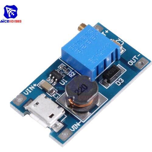 MT3608 DC-DC 2-24V to 5-28V 6V 12V 24V 2A Boost Step Up Converter Module with Micro USB Interface Adjustable 3296 Potentiometer