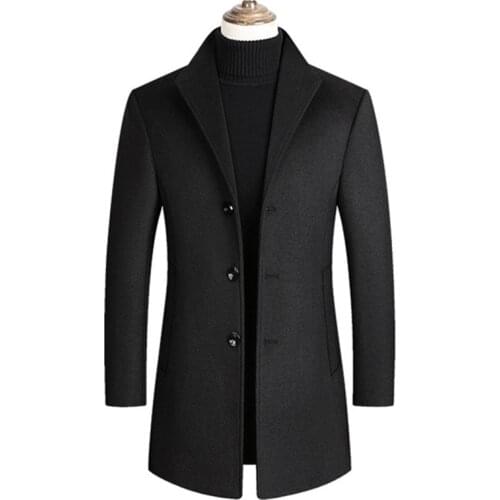 QSuper Spring&Autumn Men Overcoat Wool Blend Mens Jackets Solid Color X-long Length Mens Luxurious Male Brand Clothing