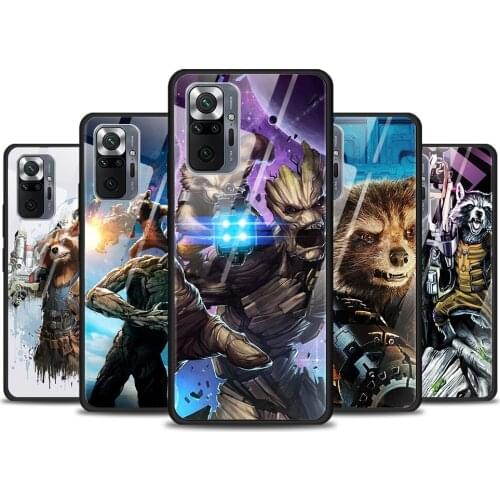 Rocket Raccoon Marvel for Xiaomi Redmi Note 10 Pro Max 10S 9T 9S 9 8T 8 7 Pro 5G Luxury Tempered Glass Phone Case Cover