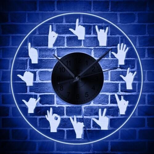 Hand Showing Symbols LED Backlight Modern Acrylic Neon Wall Clock Finger Signs Modern Mood Lighting Led Light Lamp Nightlight