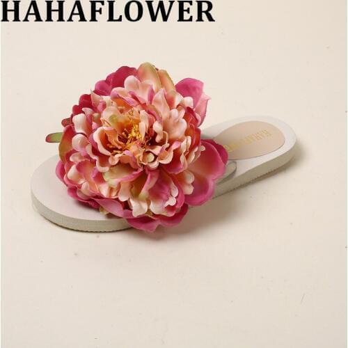 HAHAFLOWER 2017 summer Blue flat sandals handmade DIY beach flip flps Free shipping A3