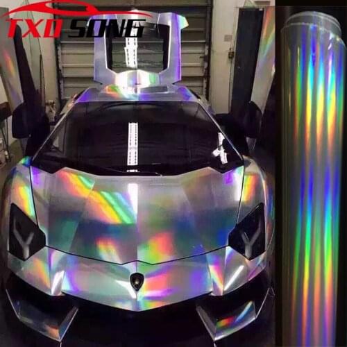 60cm*1m/2m/3m/4m/5m Premium Silver Laser car wrap film holographic Rainbow Sticker Car styling film silver chrome vinyl