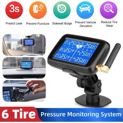 U901T Auto Truck TPMS Car Wireless Tire Pressure Monitoring System with 6 External Sensors Replaceable Battery LCD Display