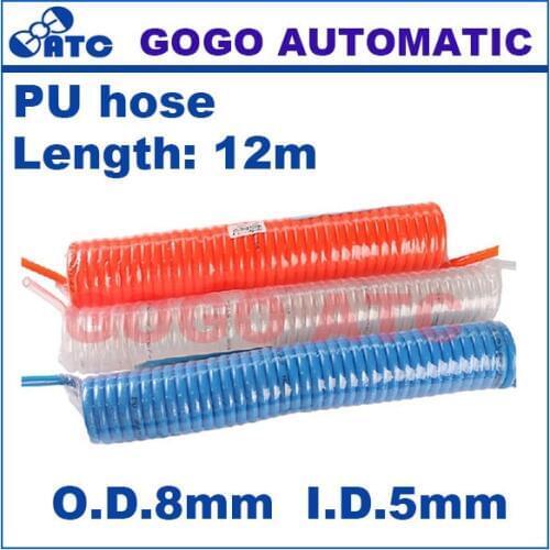 Length 12m outside diameter 8mm inside diameter 5mm PU8x5 pu spiral coil hose + Quick Connector pneumatic spring pu garden hose