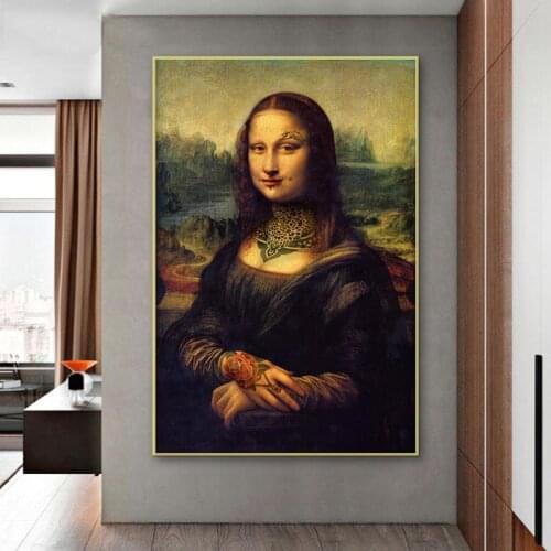 Funny Art Tattooed Mona Lisa Canvas Paintings Bad Girl Wall Art Posters and Prints Da Vinci Famous Paintings for Home Decor