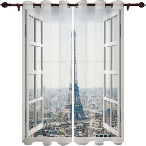 Patio Curtain Window French Eiffel Tower Kitchen Curtains In The Modern Living Room Bedroom Dining Room Translucent Curtain