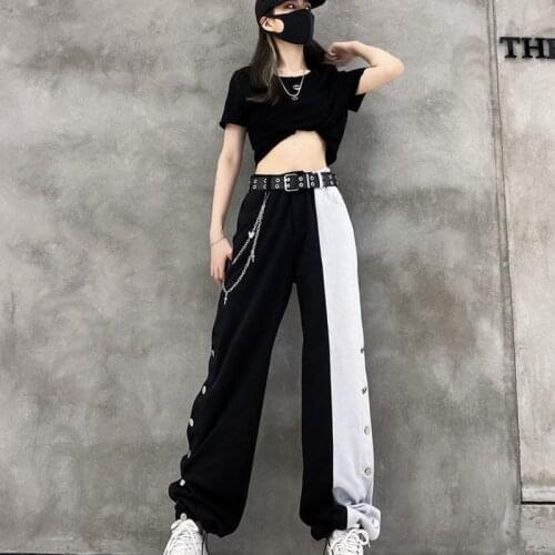 2021 Summer New High-Waist Drape Mopping Pants Stitching Casual Pants Thin Suit Trousers Black Wide-Leg Pants Women Y2k