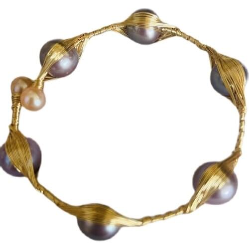 MADALENA SARARA 8-9mm Genuine Freshwater Pearl Bracelet Colorful White Purple Pink Rice Shape Pearl Women Bracelet