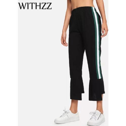 WITHZZ Spring Autumn Linen Cotton Black Plain Casual Pants Elastic Trousers for Women Harem Breeches Joggers Active Wear
