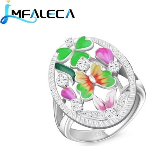 LMFALECA Luxury Cocktail Silver Ring for Women Butterfly Enamel Decoration 925 Sterling Silver Ring with Zircon Fine Jewelry