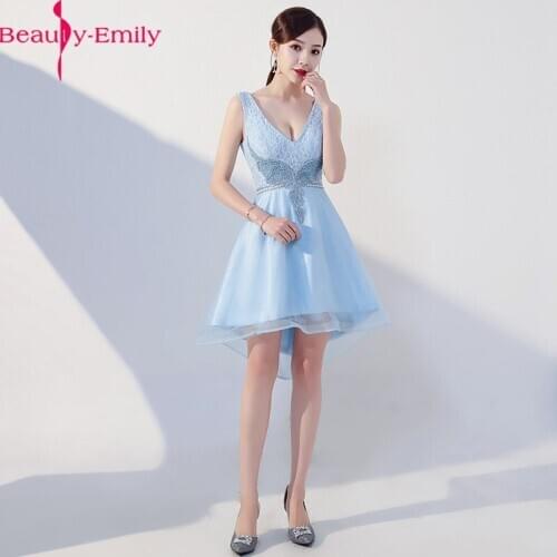 Beauty Emily Fashion V Neck Sleeveless A Line Prom Dress Fashion Large Appliques Beading Zipper Back Tulle Prom Gown Real Photo