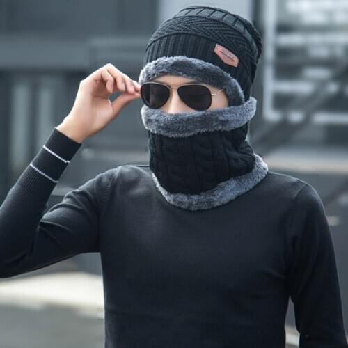 Winter hat Beanies Men Hat Scarf Warm Breathable Wool Knitted Hat For Boys Letter Double Layers Cap