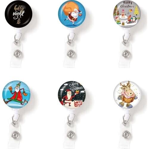 1Pc Christmas Santa Claus Badge Reel Badge Holder Clip Retractable ID Badge Holder with 360 Rotating Alligator Clip