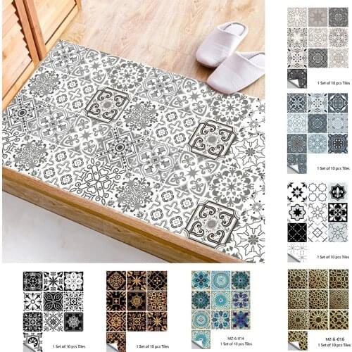 10pcs/set Matte Surface Art Tiles Sticker Transfers Covers for Floor Kitchen Bathroom Hard-wearing Peel & Stick PVC Wall Decals