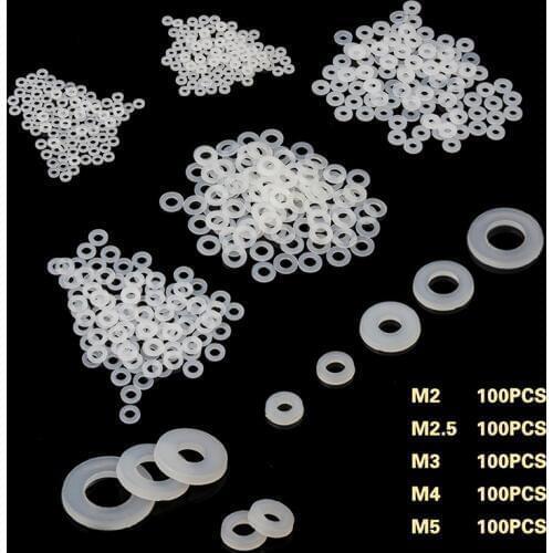 100Pcs/set M2 M2.5 M3 M4 M5 M6 M8 White Plastic Nylon Washer Plated Flat Spacer Seals Washer Gasket Ring