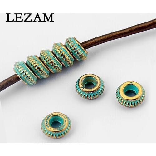 100pcs Verdigris Gold Patina 3mm Hole Round Slider Spacer Beads
