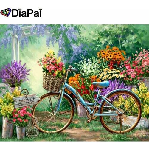 DIAPAI Diamond Painting 5D DIY 100% Full Square/Round Drill "Bicycle flower" Diamond Embroidery Cross Stitch 3D Decor A24502
