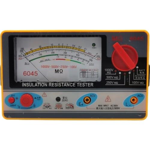 TY6045 Analog Insulation Tester 0.5-2000M Resistance 100V/250V/500V/1000V Insulation Pointer Resistance Meter Resistance Tester