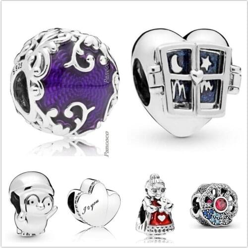 Authentic 925 Sterling Silver Blue & Pink Fan With Colorful Crystal Charm Beads Fit Women Pandora Bracelet & Necklace Jewelry