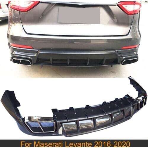 Car Rear Diffuser Lip For Maserati Levante 2016 - 2020 Rear Bumper Diffuser Lip Spoiler Guard With Exhaust Tips Carbon Fiber