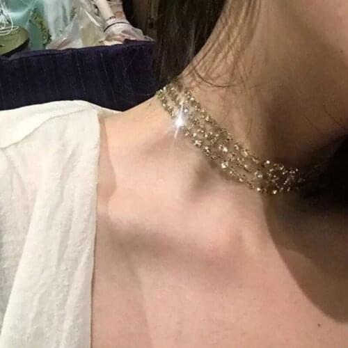 1 Pcs Women Fashion Necklace Multilayer Gold Sequins Mesh Collar Clavicle Chain Party Wedding Fine Clothing Accessories